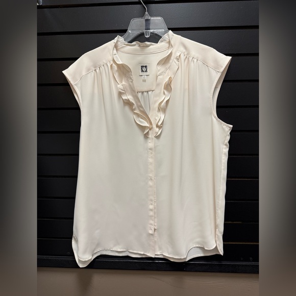 Anne Klein XL Ivory Ruffle Front Sleeveless Blouse - Picture 1 of 4